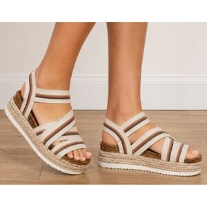 Boho Platform Espadrille Sandals Women 10 Coastal Beach Chunky Elastic Strappy